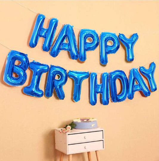 (16 Inch) Happy Birthday Letter Foil Balloon (13 letters) -Blue Colour