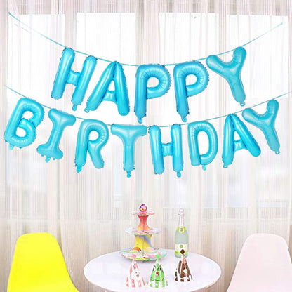 (16 Inch) Happy Birthday Letter Foil Balloons (13 Letters) -Sky Blue