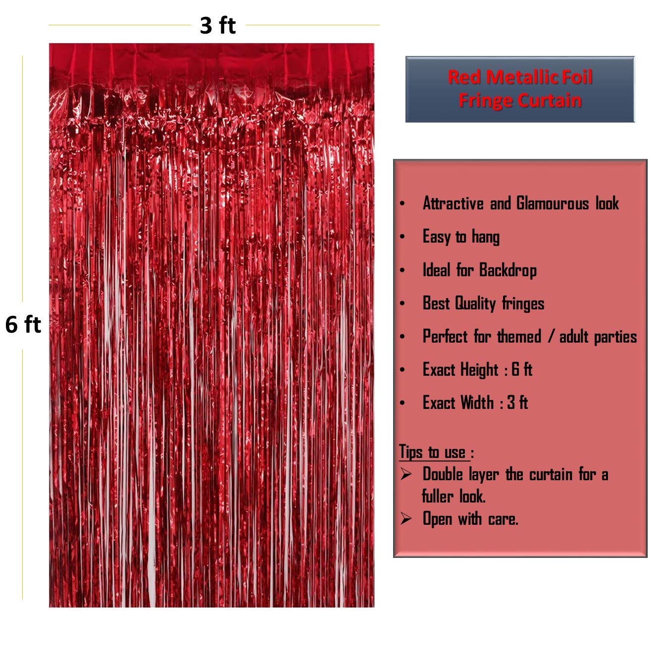 Metallic Red Foil Curtains For Birthday Decoration (Red Color)