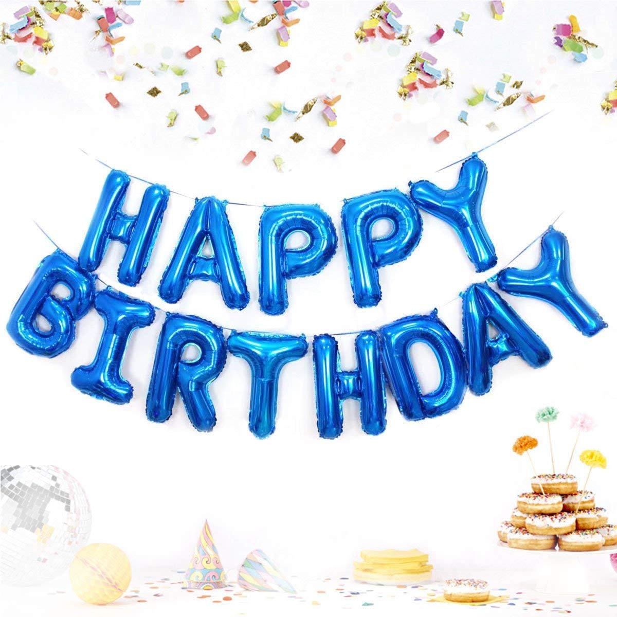 (16 Inch) Happy Birthday Letter Foil Balloon (13 letters) -Blue Colour