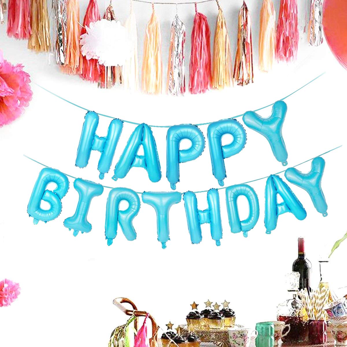(16 Inch) Happy Birthday Letter Foil Balloons (13 Letters) -Sky Blue
