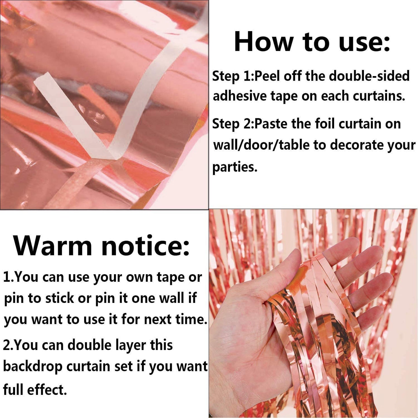 Metallic Rose Gold Foil Curtains For Birthday Decoration (Rose Gold Color)