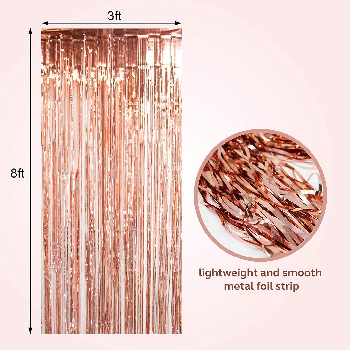 Metallic Rose Gold Foil Curtains For Birthday Decoration (Rose Gold Color)