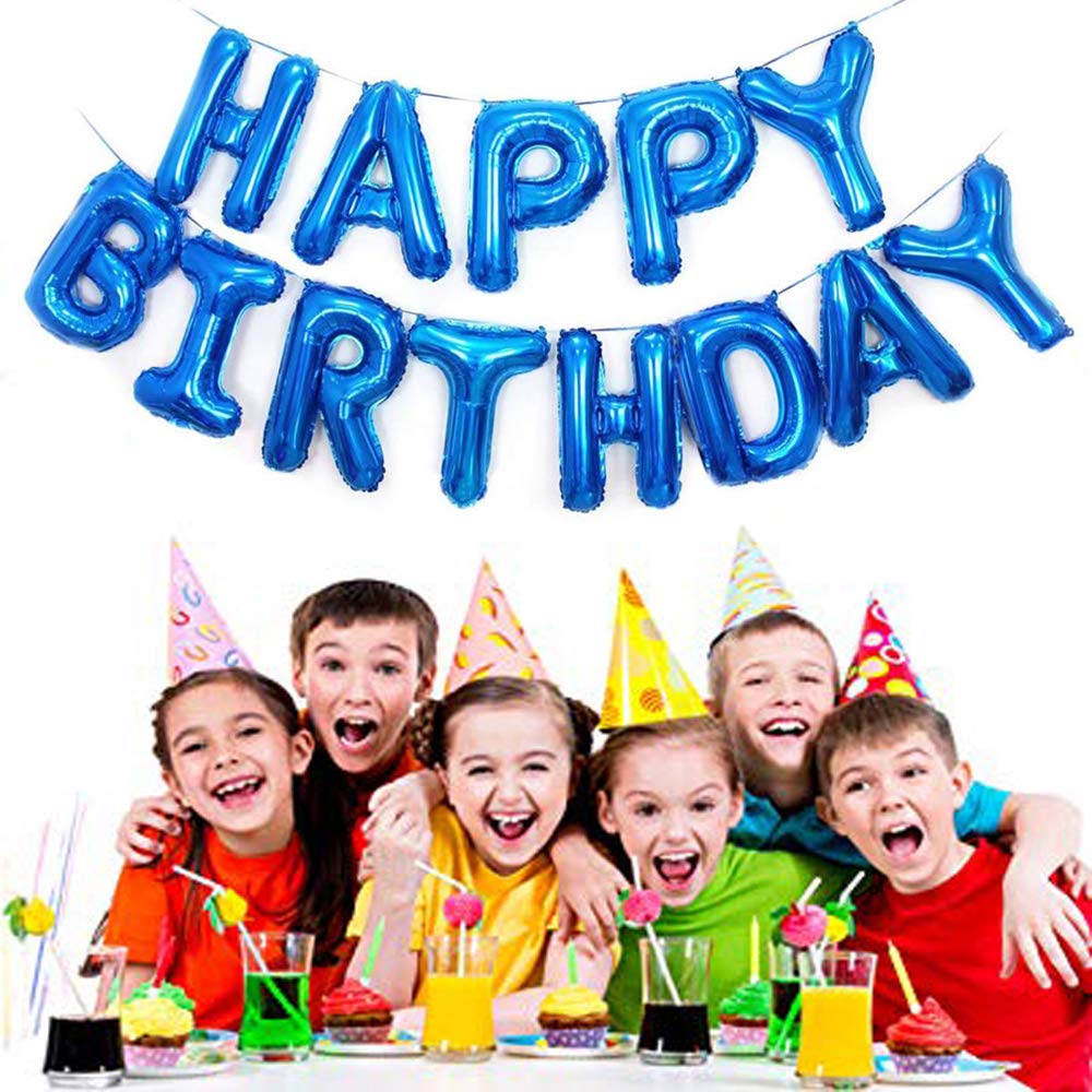 (16 Inch) Happy Birthday Letter Foil Balloon (13 letters) -Blue Colour