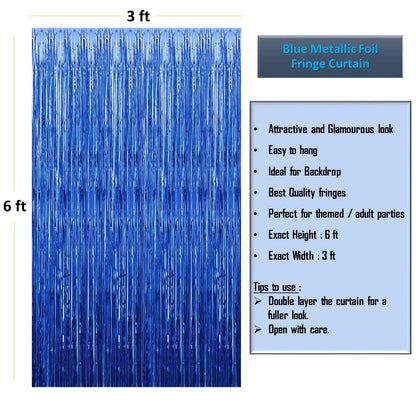 Metallic Blue Foil Curtains For Birthday Decoration (Blue)