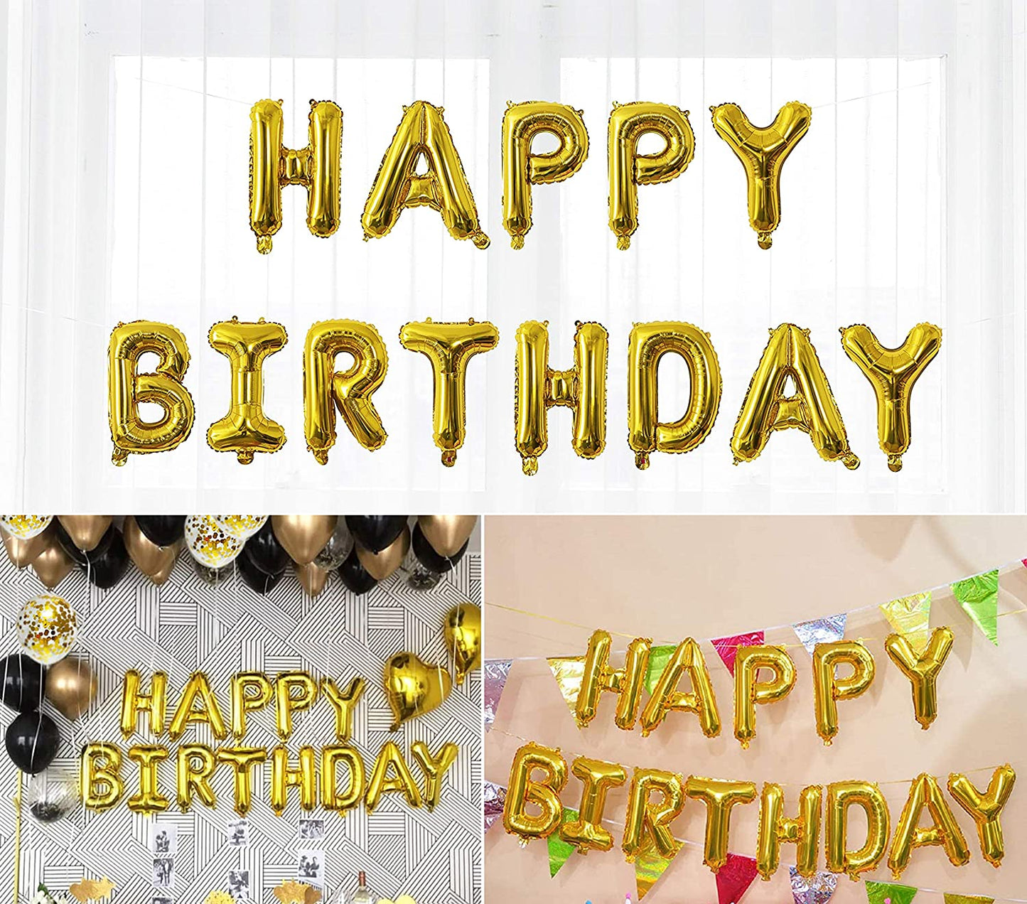 (16 Inch) Happy Birthday Letter Foil Balloons (13 Letters) - Golden