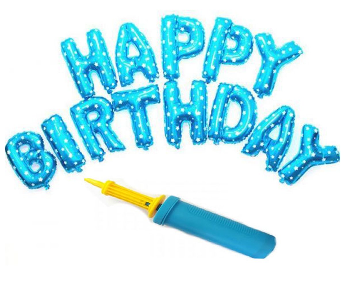 (16 inch) Happy Birthday Foil Balloons (13 Letters) - Doted Blue Colour-