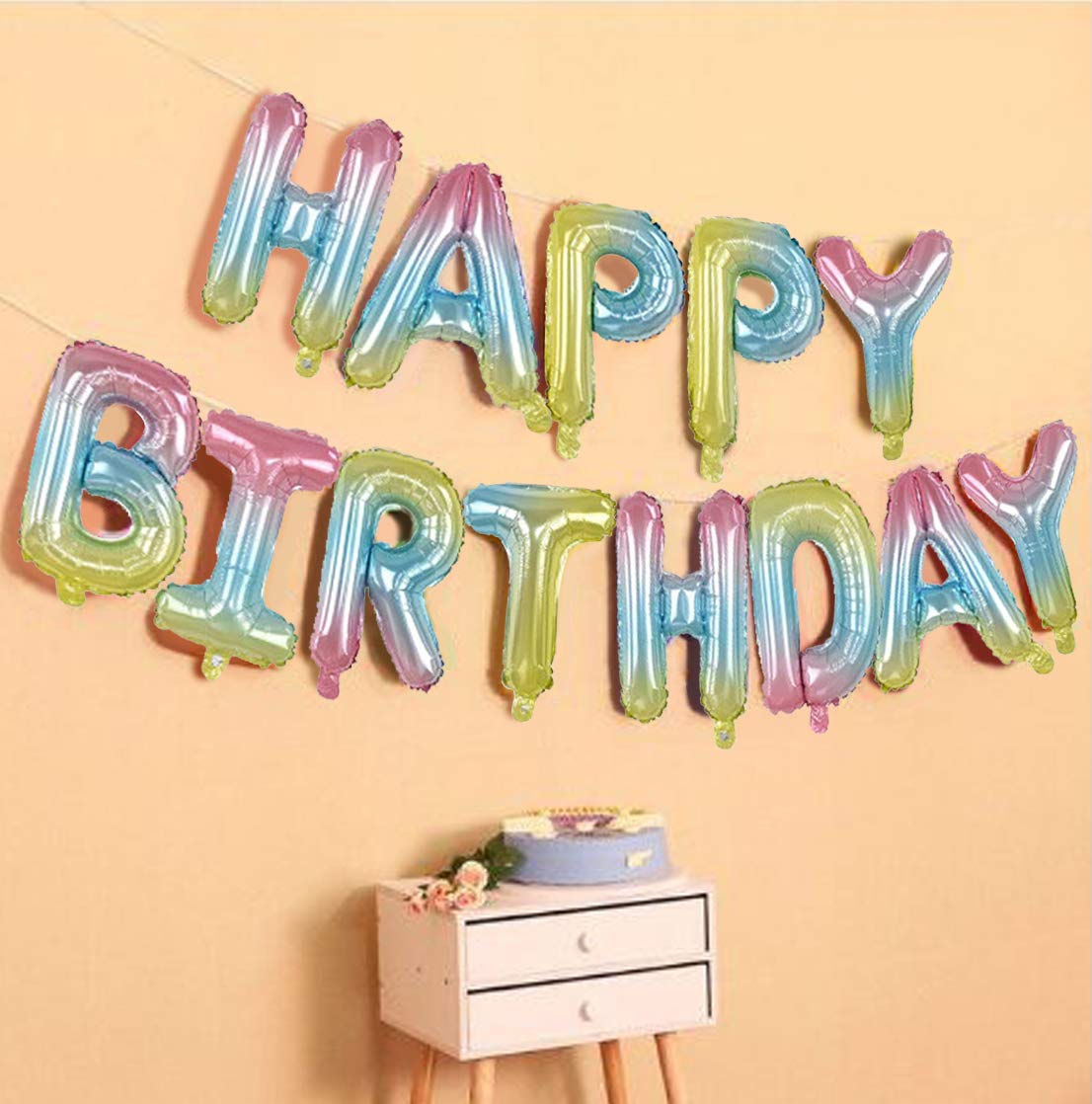 (16 Inch) Happy Birthday Letter Foil Balloon (13 Letters) - Multi Shaded