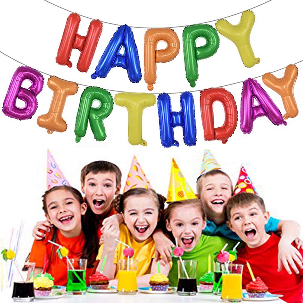 (16 Inch) Happy Birthday Letter Foil Balloon (13 letters) - Multicolour Plain