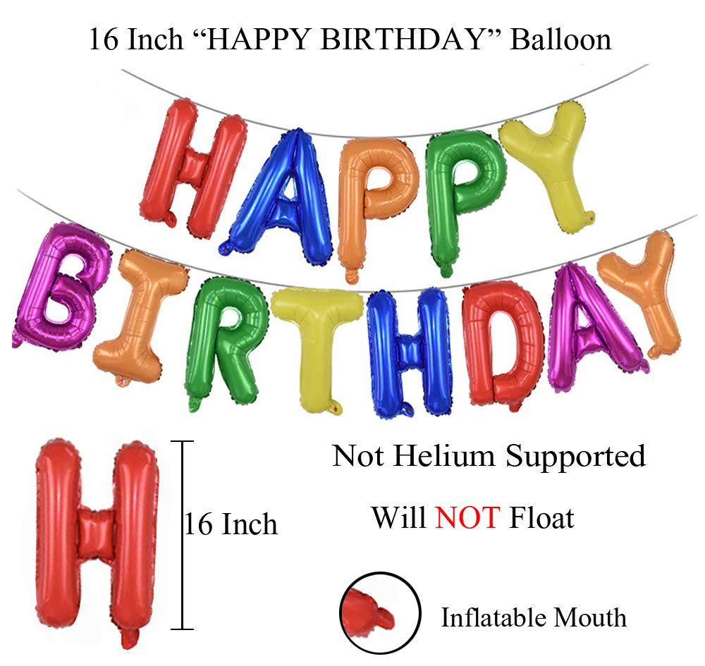 (16 Inch) Happy Birthday Letter Foil Balloon (13 letters) - Multicolour Plain