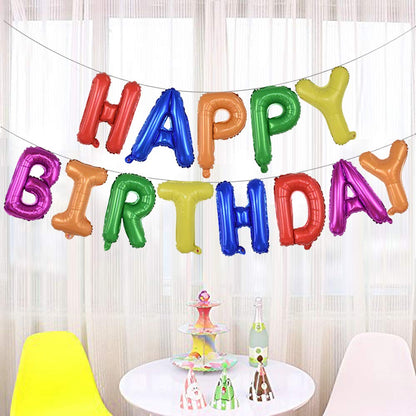 (16 Inch) Happy Birthday Letter Foil Balloon (13 letters) - Multicolour Plain