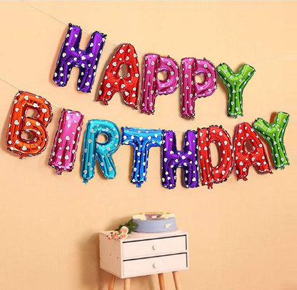 (16 Inch) Happy Birthday foil Balloons (13 Letters) - Doted Multi Color