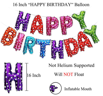 (16 Inch) Happy Birthday foil Balloons (13 Letters) - Doted Multi Color