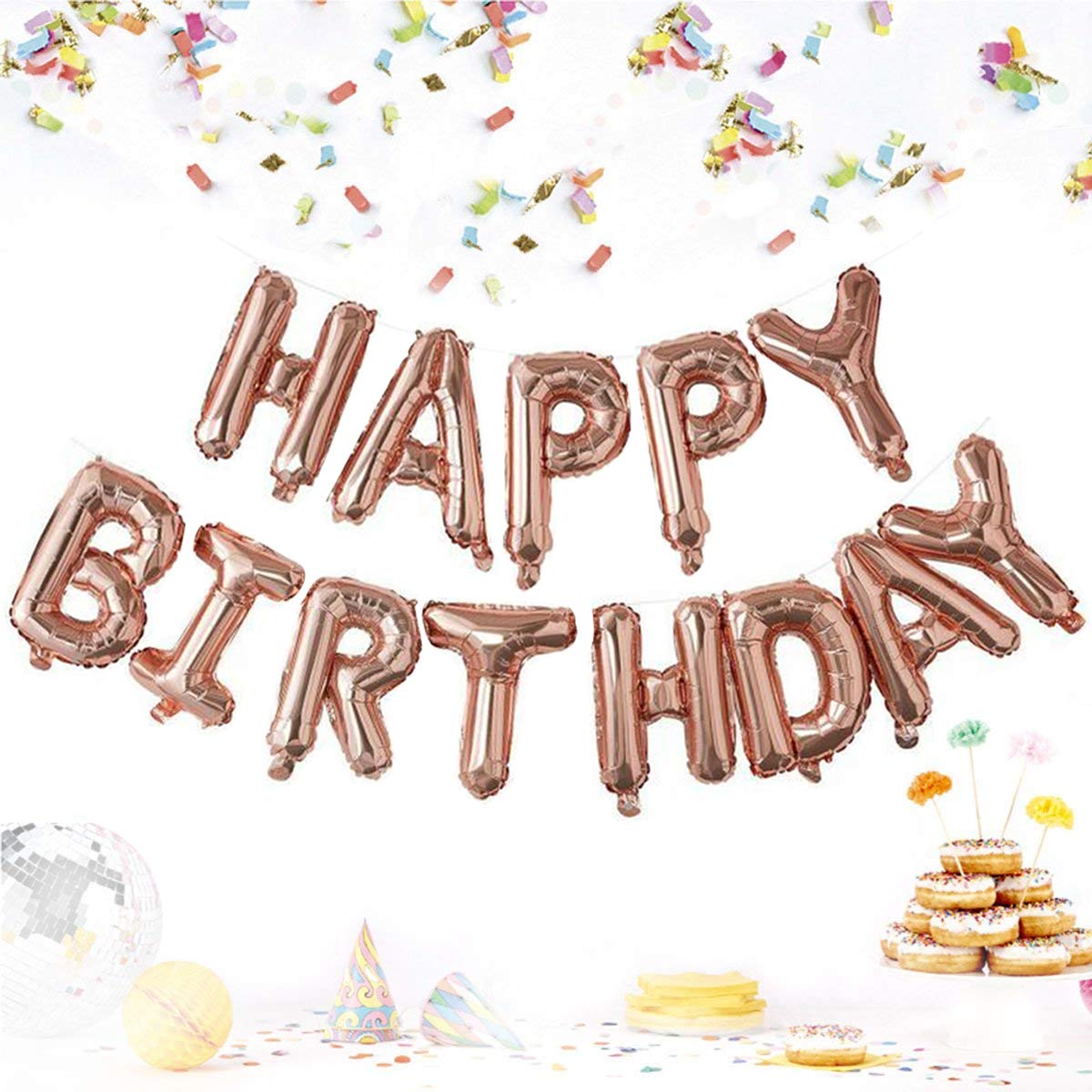 (16 Inch) Happy Birthday Letter Foil Balloon (13 Letters) - Rosegold