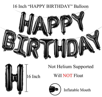 (16 inch) Happy Birthday Foil Balloons (13 Letters) - BLACK Colour