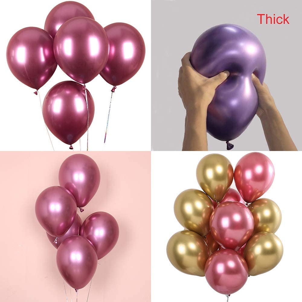 12 Inch (25/50 pcs) Wine Red Color Latex Chrome Balloon for Birthday and Other Special Occasion