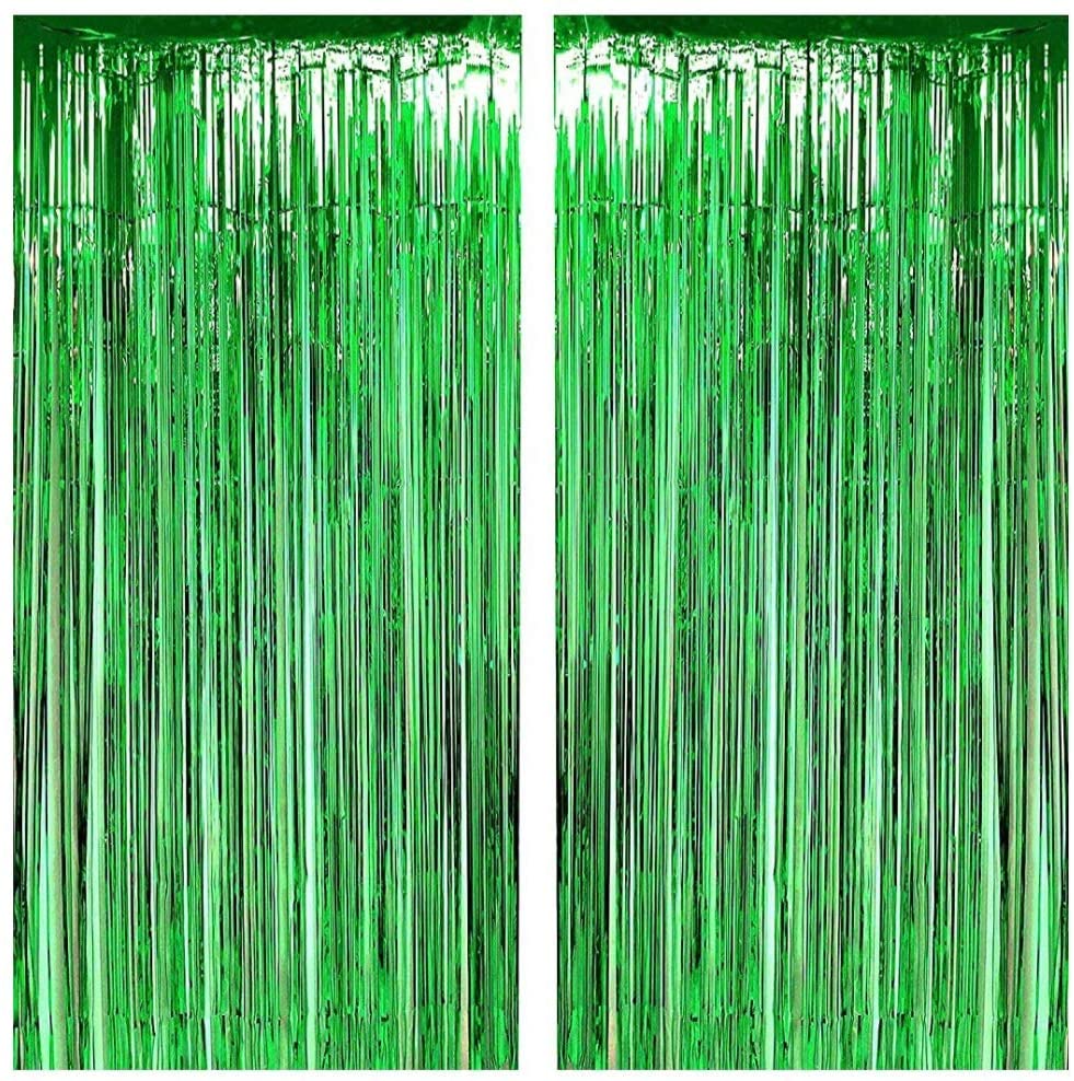 METALLIC SILVER FOIL CURTAINS FOR BIRTHDAY CELEBRATION (GREEN COLOR)