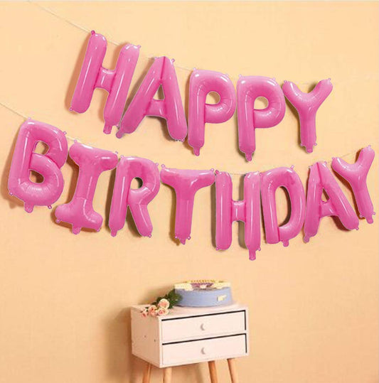 (16 inch) Happy Birthday Foil Balloons (13 Letters) - Pink Colour