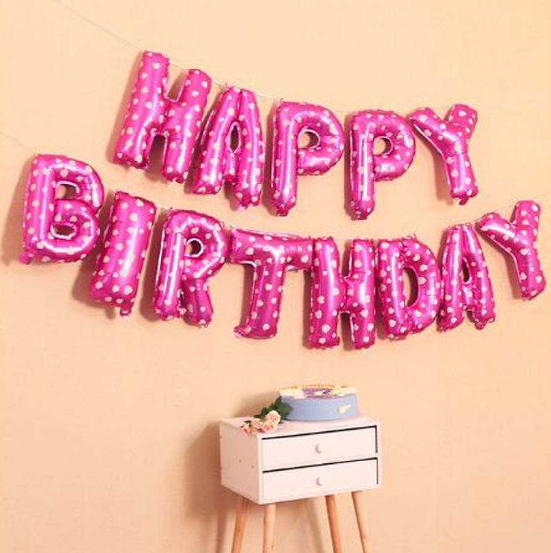 (16 inch) Happy Birthday Foil Balloons (13 Letters) - PINK DOTED