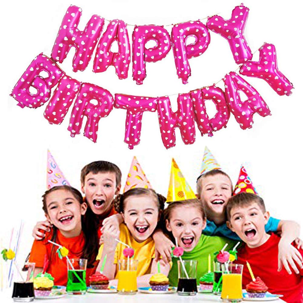 (16 inch) Happy Birthday Foil Balloons (13 Letters) - PINK DOTED