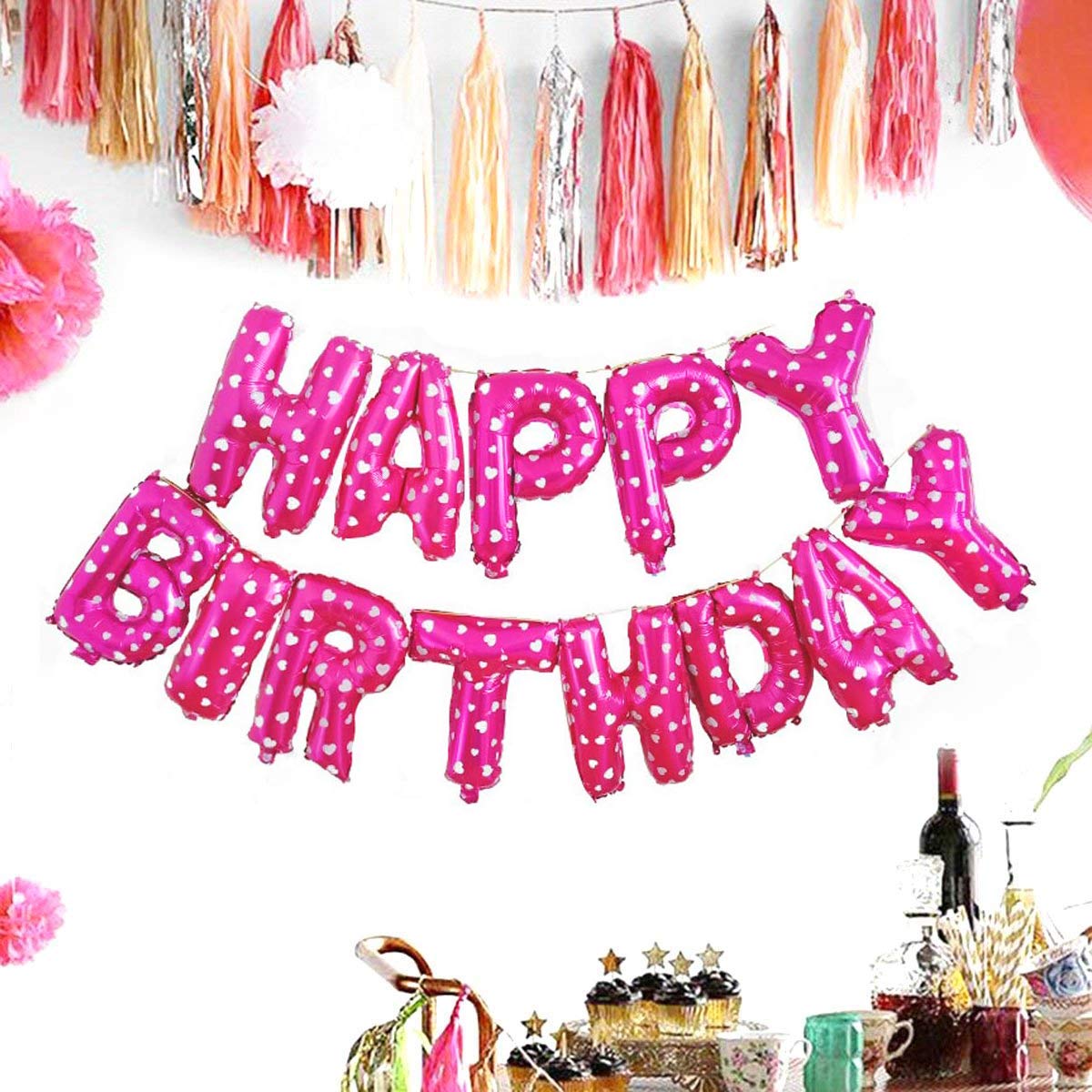 (16 inch) Happy Birthday Foil Balloons (13 Letters) - PINK DOTED