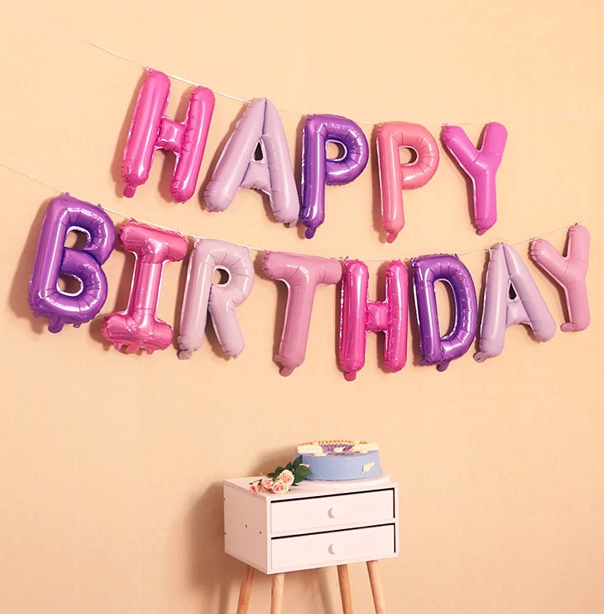 (16 Inch) Happy Birthday Foil Balloon (13 letters)- Pink and Purple