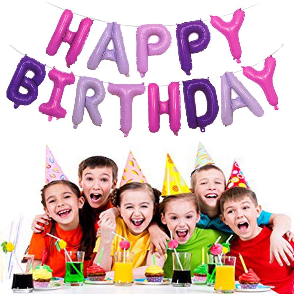 (16 Inch) Happy Birthday Foil Balloon (13 letters)- Pink and Purple