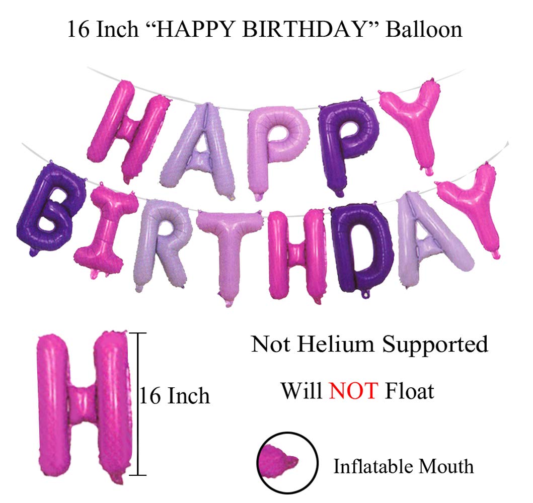 (16 Inch) Happy Birthday Foil Balloon (13 letters)- Pink and Purple