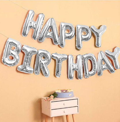 (16 Inch) Happy Birthday Letter Foil Balloon (13 Letters) - Silver Colour