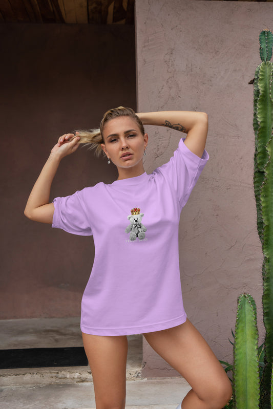 White Teddy Bear Graphic Printed  Unisex Oversized T-shirt D091