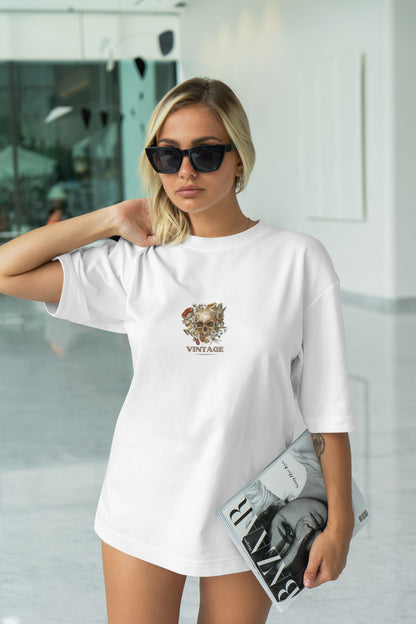 Vintage Skull Graphic Printed  Unisex Oversized T-shirt D108