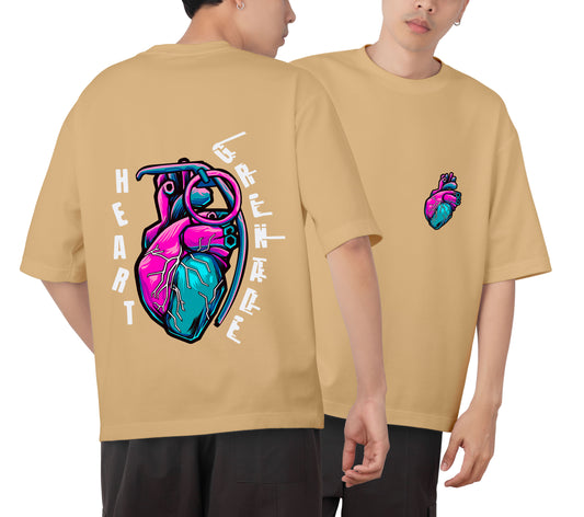 Heart Grenade Graphic Printed  Unisex Oversized T-shirt D043