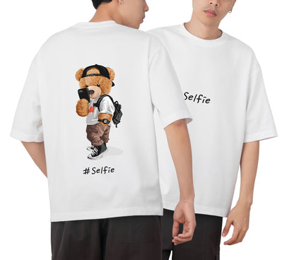 Selfie Teddy Graphic Printed  Unisex Oversized T-shirt D086