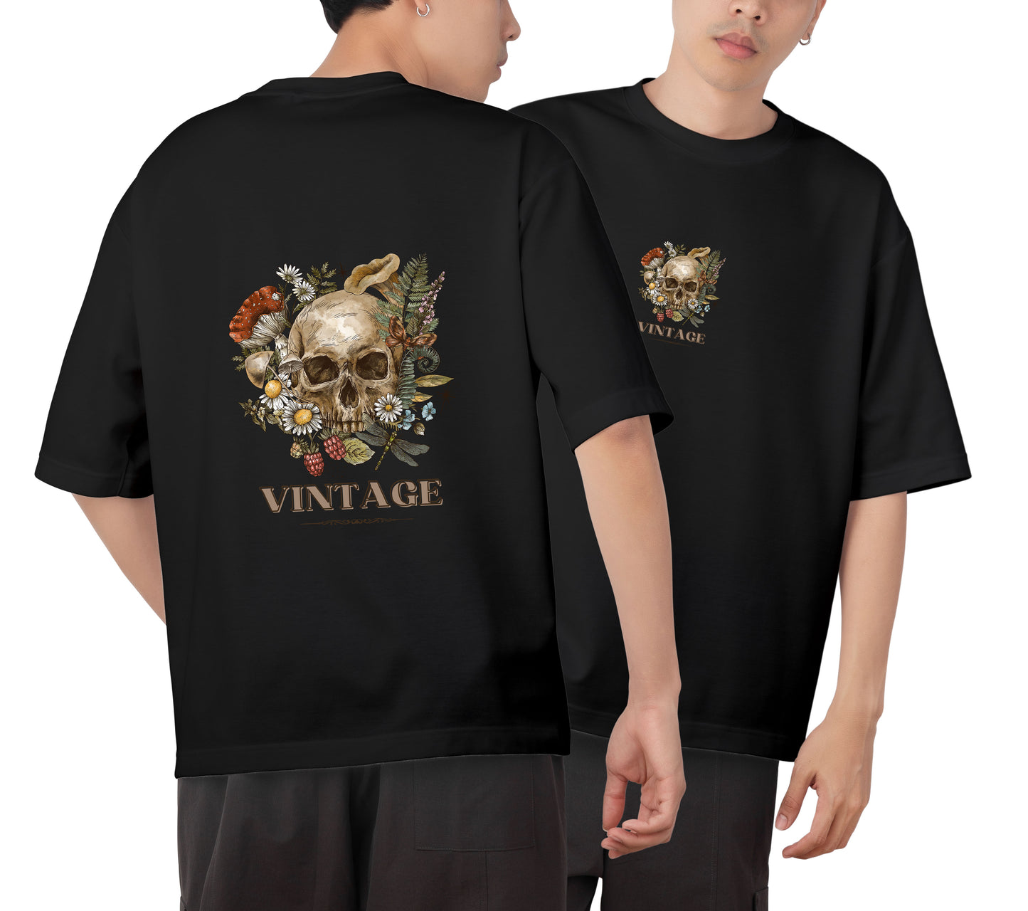 Vintage Skull Graphic Printed  Unisex Oversized T-shirt D108