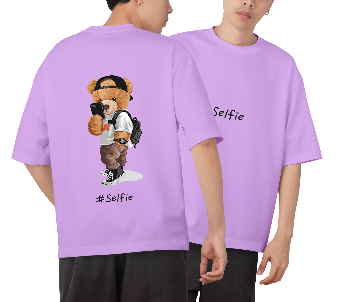 Selfie Teddy Graphic Printed  Unisex Oversized T-shirt D086