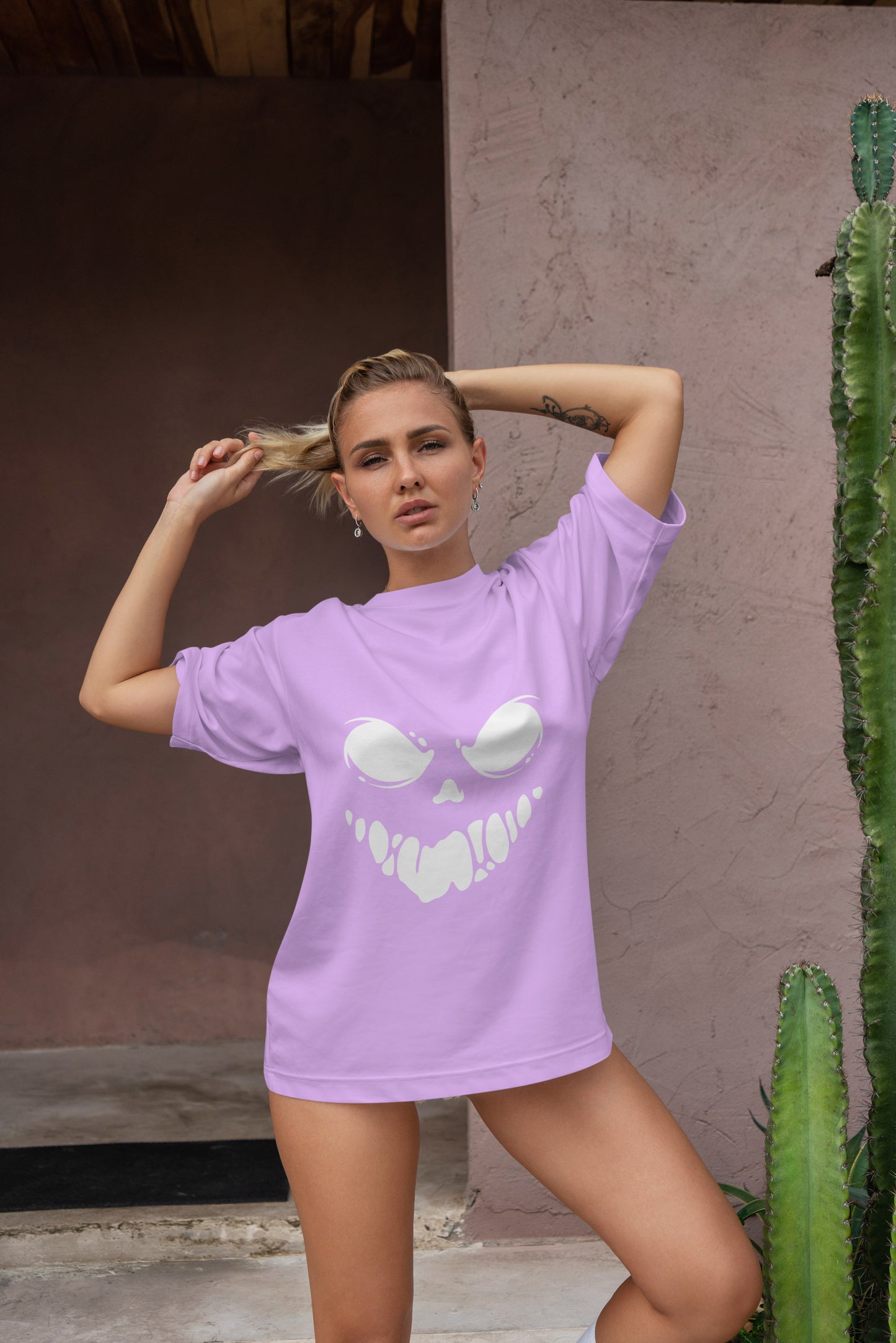 Smiley Face Graphic Printed  Unisex Oversized T-shirt D103