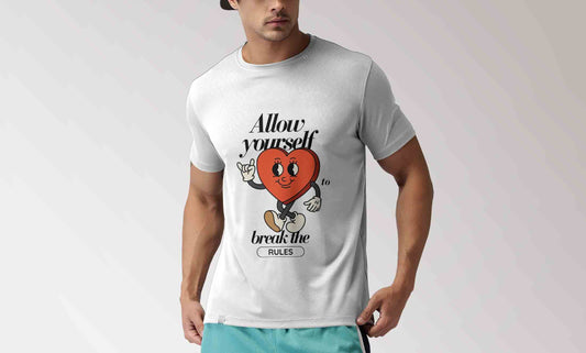 Round Neck Printed White Half Sleeve T-Shirt D047