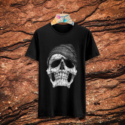 Scull Printed Black Round Neck Half Sleeve T-Shirt D045