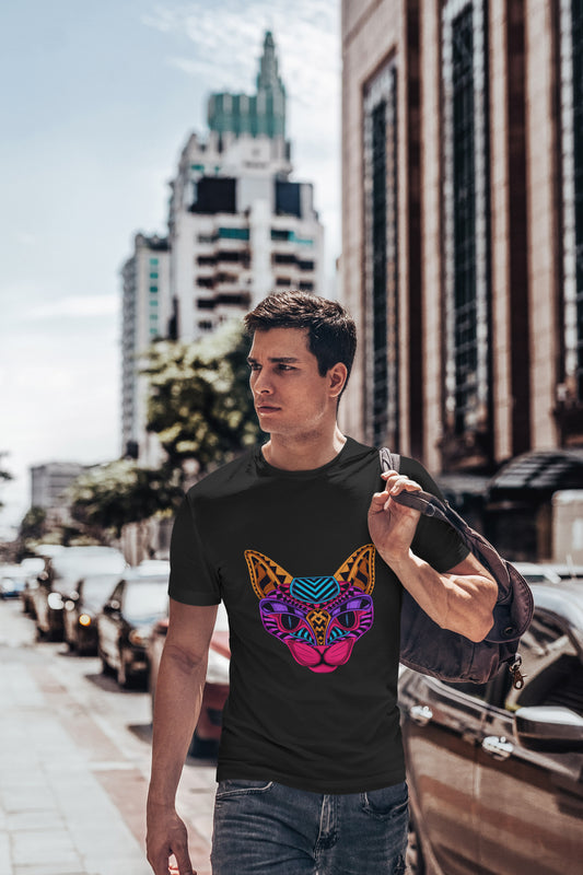 Cat Printed Round Neck Regular Fit Half Sleeve T-Shirt D015