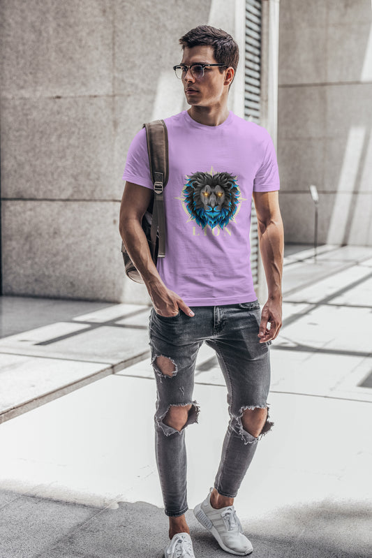 Lion Printed Round Neck Regular Fit Half Sleeve T-Shirt D001