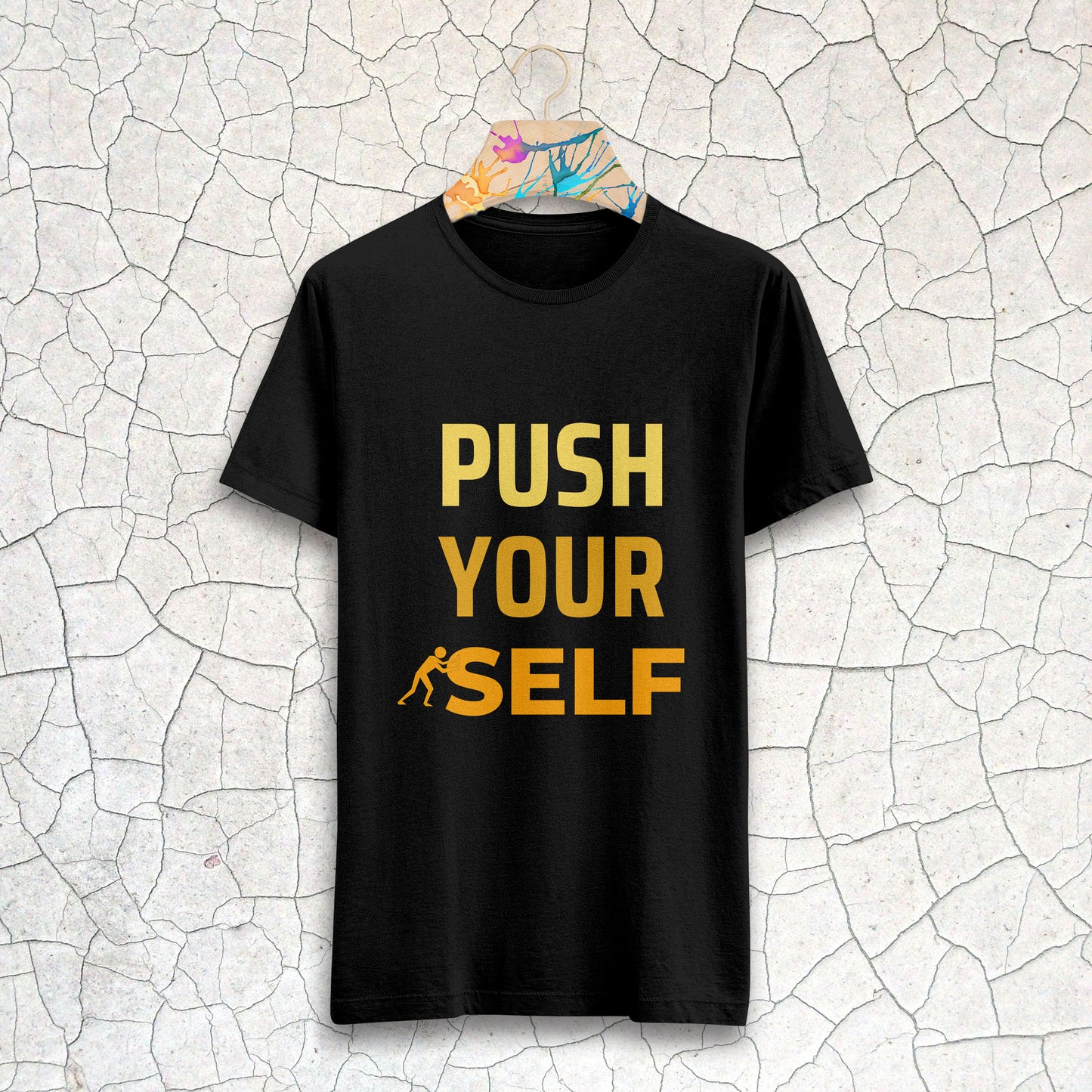 Printed Black Round Neck Half Sleeve T-Shirt D066