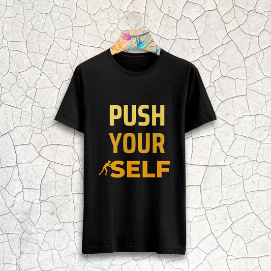 Printed Black Round Neck Half Sleeve T-Shirt D066