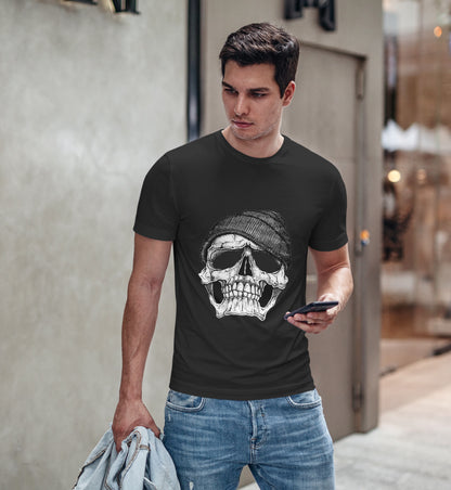 Scull Printed Black Round Neck Half Sleeve T-Shirt D045