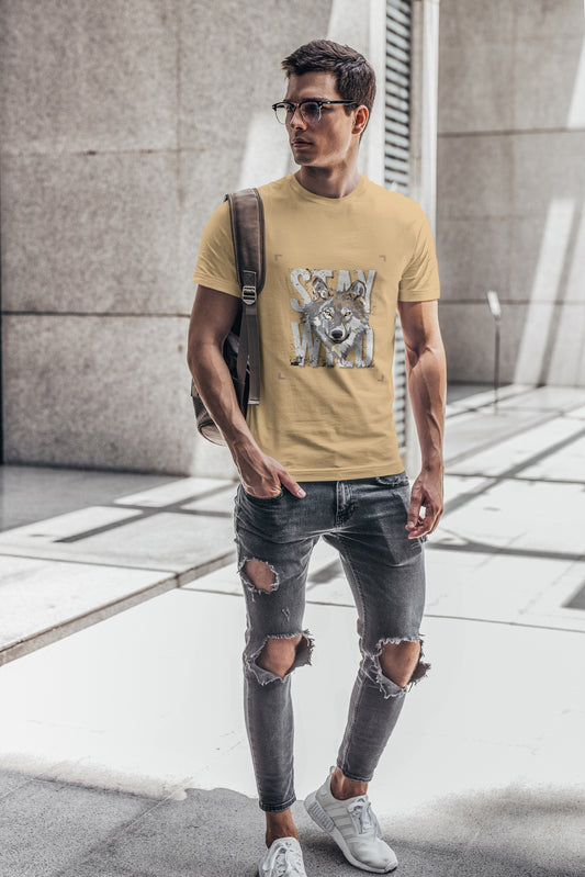 Stay Wild Printed Round Neck Regular Fit Half Sleeve T-Shirt D030