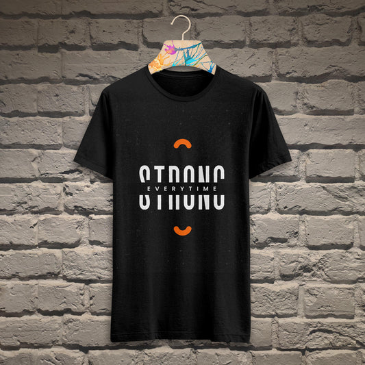 Strong Printed Black Cotton Half Sleeve T-shirt D068