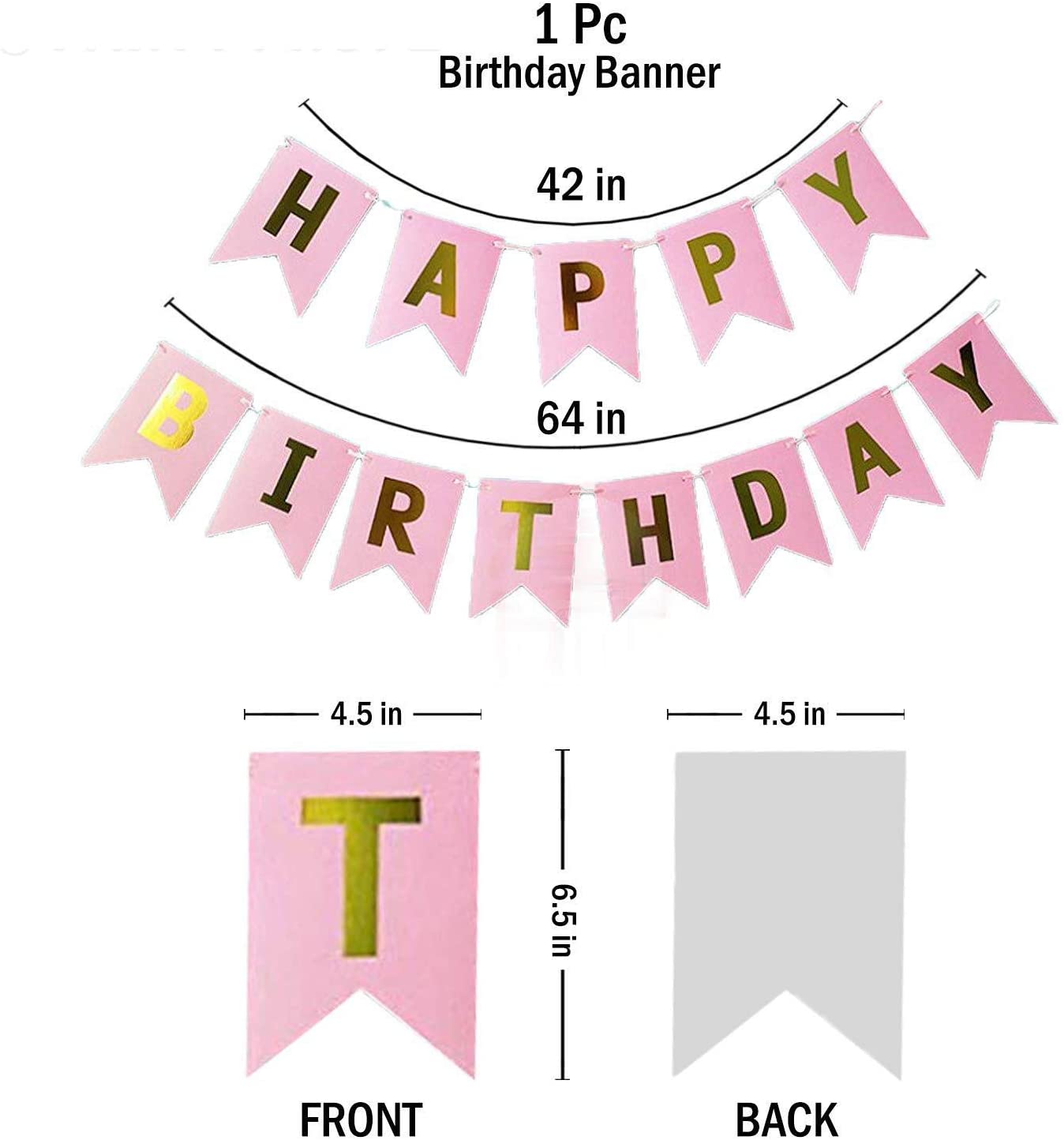 64 Pcs Pink White Gold Theme Birthday Combo