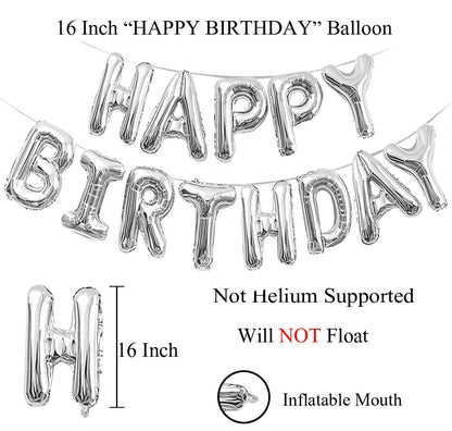(16 Inch) Happy Birthday Letter Foil Balloon (13 Letters) - Silver Colour