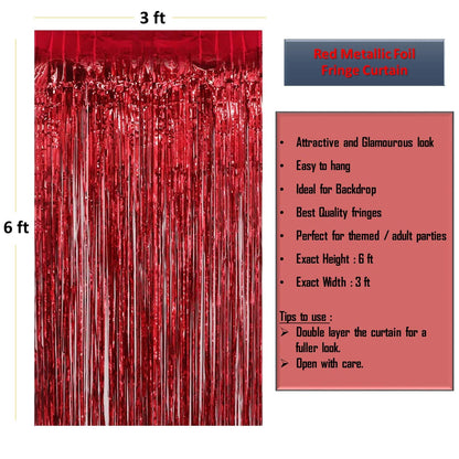 Metallic Red Foil Curtains For Birthday Decoration (Red Color)