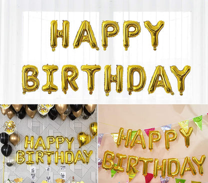 (16 Inch) Happy Birthday Letter Foil Balloons (13 Letters) - Golden