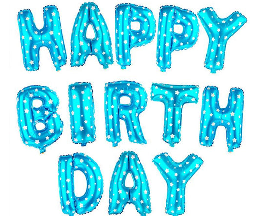 (16 inch) Happy Birthday Foil Balloons (13 Letters) - Doted Blue Colour-